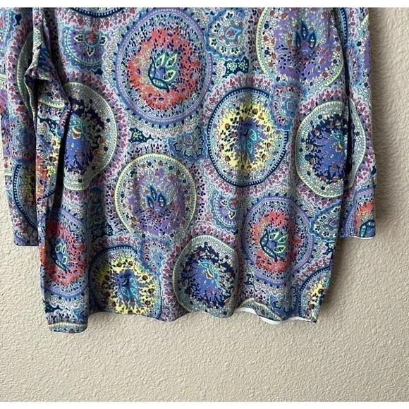 Talbots Womens Multicolor Pullover 3/4 Sleeve Sweater Size 2Xp Button Back - Picture 2 of 12